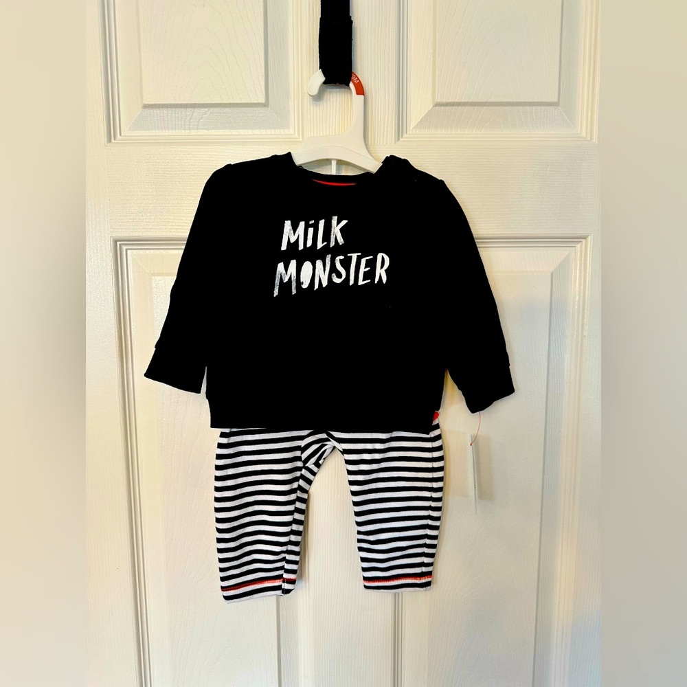 NEW 2 piece Cat & Jack Milk Monster baby infant outfit set 6-9 MONTHS